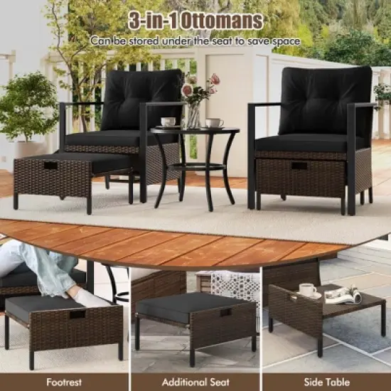 Costway 5 PCS Outdoor Furniture Set Rattan Chairs & Ottomans with Glass Topped Coffee Table Off White/Black/Navy/Gray image {6}