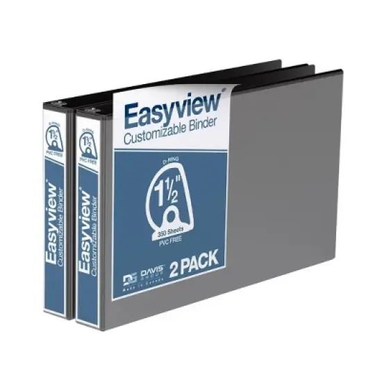 Easyview 2pk Premium 1.5" Angled D-Ring Binder 11" x 17" Black: Polypropylene, 350 Sheet Capacity, Hard Cover image {8}