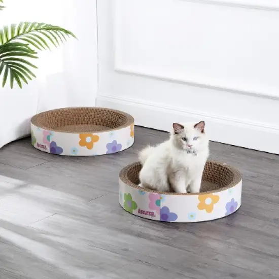 THE LICKER STORE Daisy Modern Cardboard Bowl Cat Scratcher with Catnip image {5}