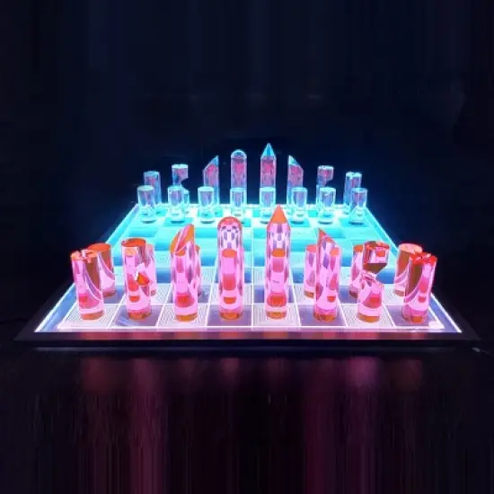 OnDisplay 3D Luxe Acrylic Fire & Ice LED Light Glowing Chess Set image {9}
