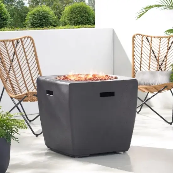 GDFStudio Andreson Outdoor 40,000 BTU Lightweight Concrete Square Fire Pit Table, Dark Gray image {1}