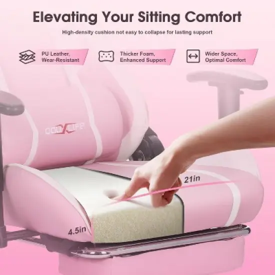 Douxlife Modern 7-Point Massage Ergonomic Gaming Chair with Footrest & Adjustable Armrests Pink White image {5}