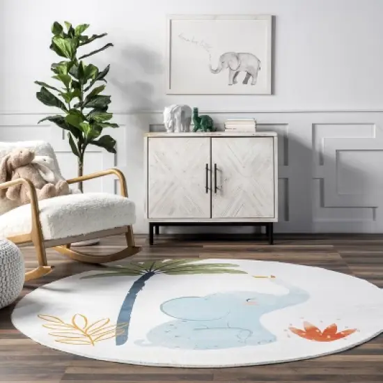 nuLOOM Elain Cheerful Elephant Machine Washable Kids Area Rug image {7}