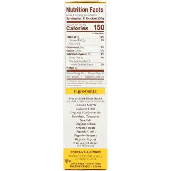 Simple Mills Sun-Dried Tomato & Basil Almond Flour Crackers - Case of 6/4.25 oz image {3}