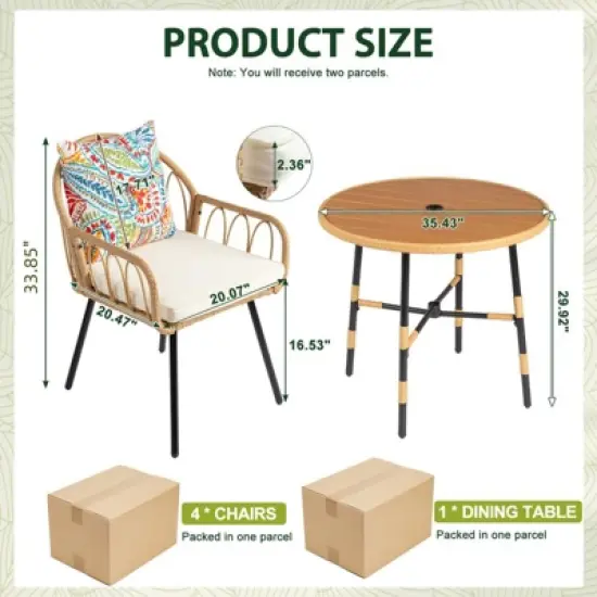 Patio 5-Piece Wicker Dining Set with Cushions image {2}