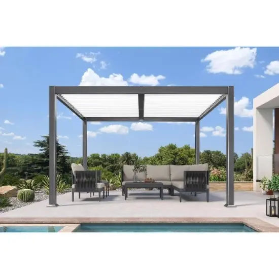 PURPLE LEAF Louvered Pergola Outdoor Aluminum Pergola with White Adjustable Rainproof Roof Grey Frame Hardtop Gazebo for Patio Deck Garden image {11}