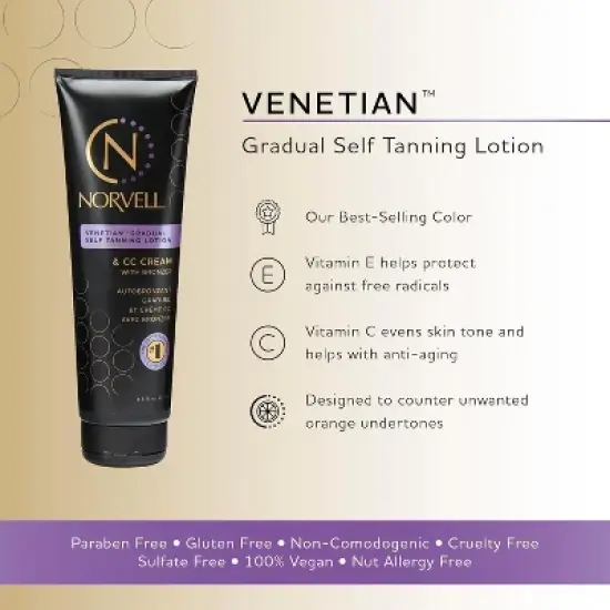 Norvell Venetian Gradual Self Tanning Lotion & CC Cream With Bronzer (8.5 oz) with Cool Violet-Brown undertones for Natural Tan image {2}