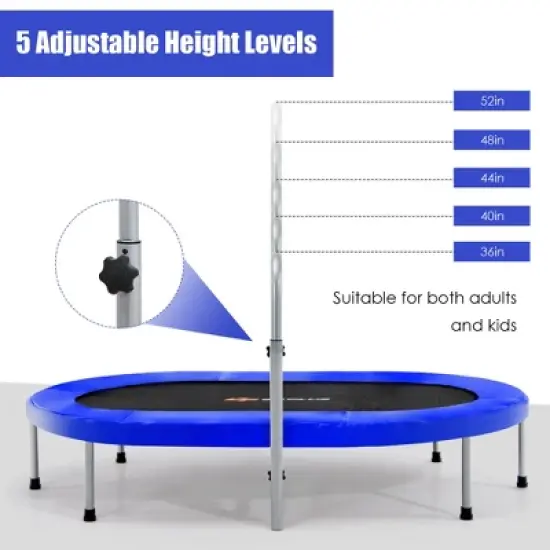 Costway 50'' Trampoline for 2 People Foldable Rebouncer w/Adjustable Handrail Red\Blue image {6}