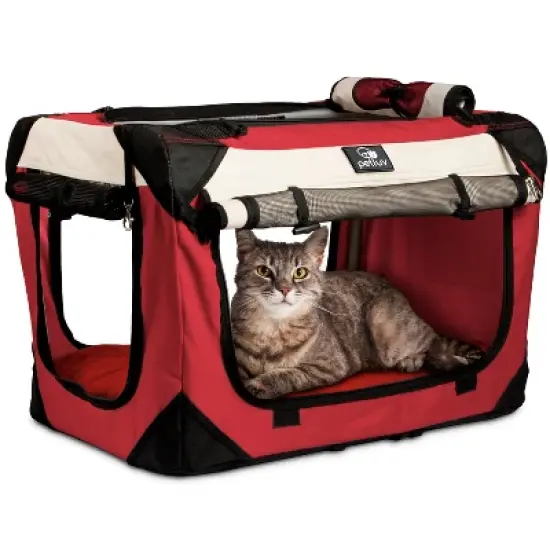 PetLuv Cat & Dog Carrier Foldable Pet Travel Crate, Removable Plush Pillow, Privacy Windows, Locking Zippers, Pocket, Seatbelt Straps image {14}