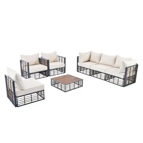 TIRAMISUBEST Modern Minimalist 7-Piece Patio Sectional Sofa Set,Conversational Furniture Set with Thick Cushions & Coffee Table image {12}