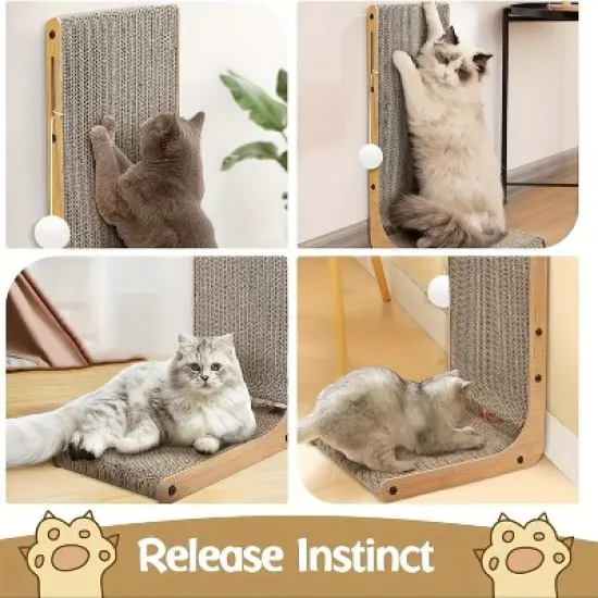 2PCS 23.6" L-Shape Three-dimensional Cat Scratching board, Cat Scratching Post with Ball toy wall Mounted, For Indoor Cats, Large Cat Scratching board image {4}