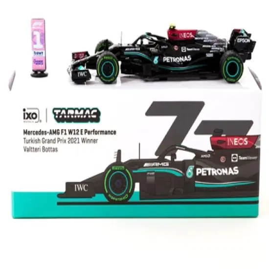 Mercedes-AMG F1 W12 E Performance #77 Winner  F1 Turkish GP (2021) with Number Board 1/64 Diecast Model Car by Tarmac Works image {2}