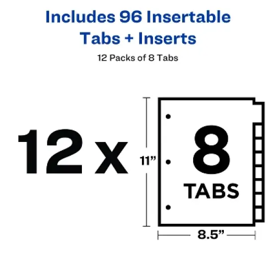 Office Essentials Insertable Plastic Tab Dividers for 3 Ring Binders, 8-Tab Sets, Clear Tabs, 12 Sets (21942) image {1}