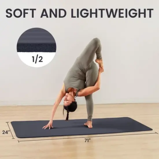 Fitvids 1/2-Inch Thick High Density Foam Exercise Yoga Mat with Carrying Strap, For Cushioning The Body Against Hard Floors, Graphite image {1}