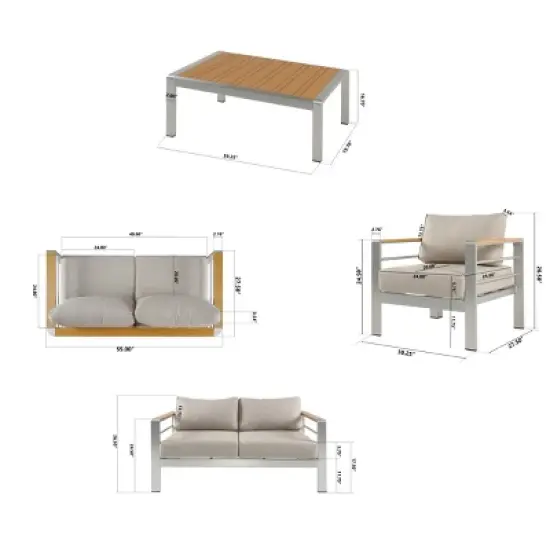 4 Piece Outdoor Aluminum Patio Chat Set with Cushions,Modern Sofa Seating Group Rust Resistant,Patio Conversation Set for Garden-Cuddlewood image {3}