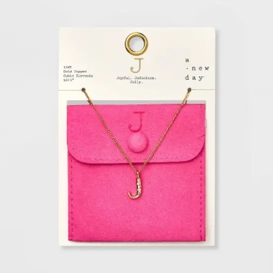 Gold Dipped Cubic Zirconia Initial Pendant Necklace - A New Day&trade; Gold image {13}
