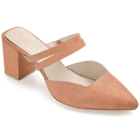 Journee Signature Womens Genuine Leather Kaitlynn Mules Low Block Heel Almond Toe Pumps image {10}