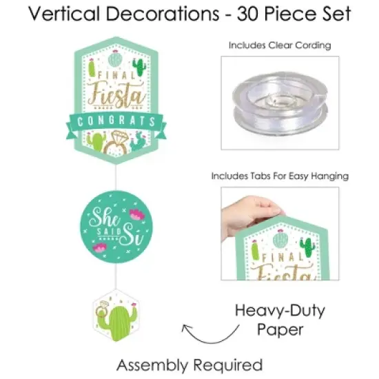 Big Dot of Happiness Final Fiesta - Last Fiesta Bachelorette Party DIY Backdrop - Hanging Vertical Decorations - 30 Pieces image {4}