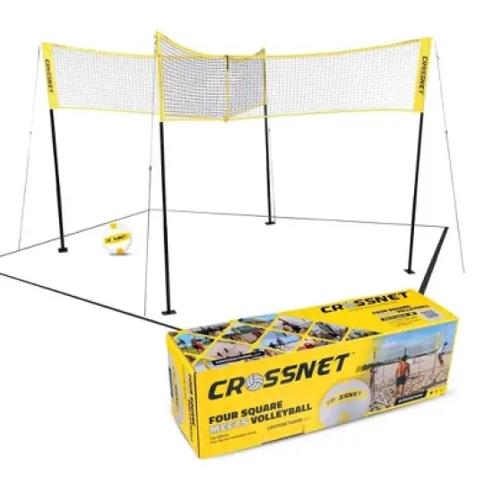 CROSSNET Original 4 Square Volleyball Net and Backyard Yard Gameset - Yellow image {1}
