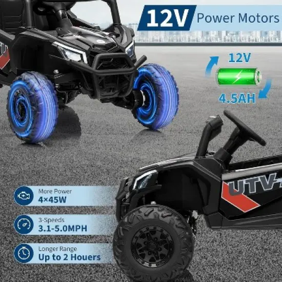 12V Kids Ride On Car, UTV Truck with Remote Control,4WD/2WD Switchable, Electric Vehicle with 4 Spring Suspension ,EVA Tires, Safety Belt, for 3+ image {3}