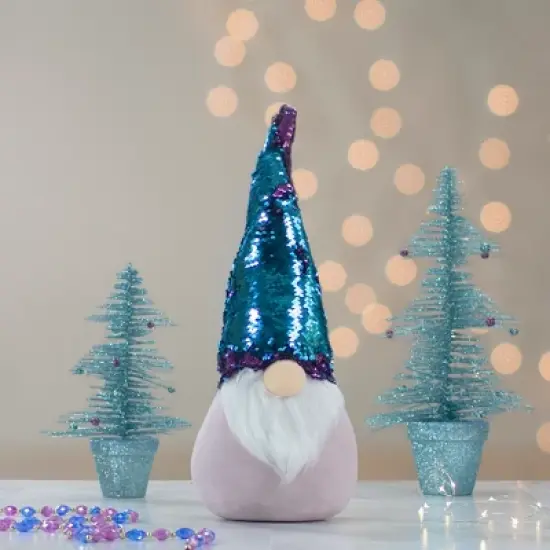 Northlight Gnome with Flip Sequin Hat Christmas Decoration - 17.5" - Purple and Blue image {2}