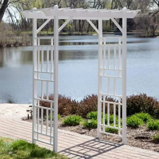 Dura-Trel Wellington Arbor, 72 by 85 Inch PVC Patio Garden Arch, Outdoor Backdrop Frame Decoration or Trellis for Climbing Plants, White image {5}