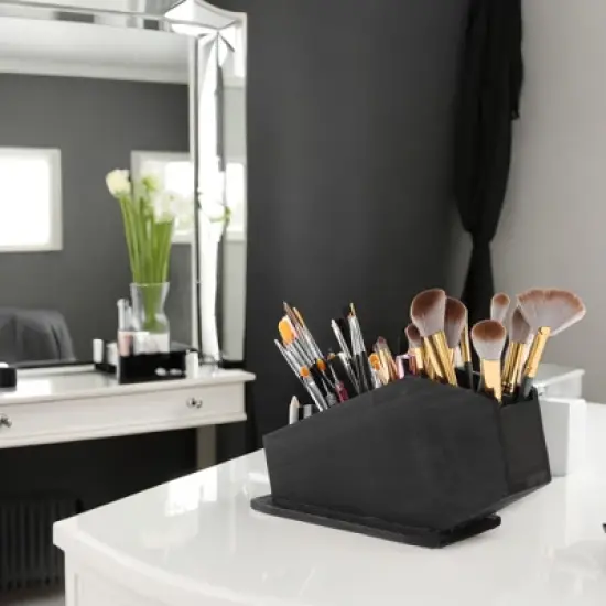 Unique Bargains Coffin Makeup Brush Holder 4 Grids Black 1 Pc image {1}