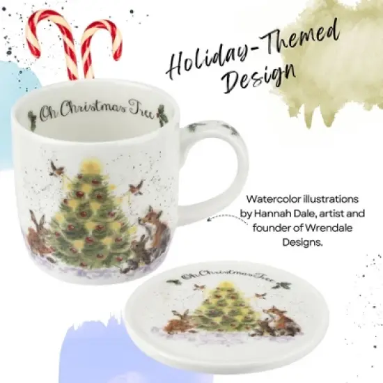 Royal Worcester Wrendale Designs Mug & Coaster Set, 11 Ounce Fine Bone China Holiday Mug Set with Beautiful Animals Motifs image {1}