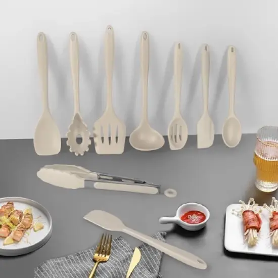 Itopfox Kitchen Utensil Set - 11-Piece Colorful Silicone Cooking Tools with Spatula, Spoon, Tongs, Whisk & More - Heat Resistant & Dishwasher Safe image {1}