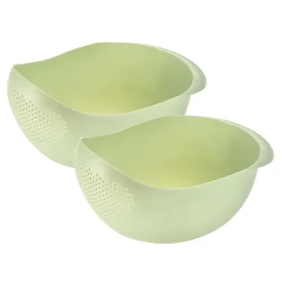 Unique Bargains Rice Washing Filter Strainer Fruit Vegetable Bowl Drainer Home Kitchen Green 2 Pcs image {3}