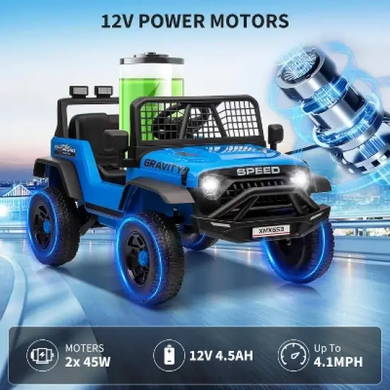12V Kids Electric Ride-On Truck - Parent Remote Control, 3 Speed Settings, LED Lights & Music Player for Children Ages 3-6 Years image {3}