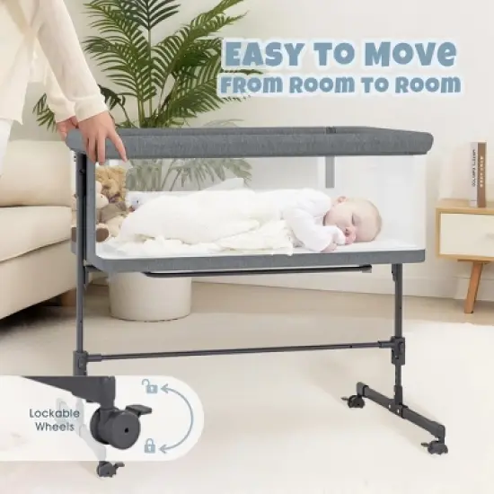 BabyBond 3 in 1 Baby Bassinet Beside Sleeper, Baby Beside Bassinet with Breathable Mesh, 5 Height Adjustable，Baby Crib for Newborn image {2}