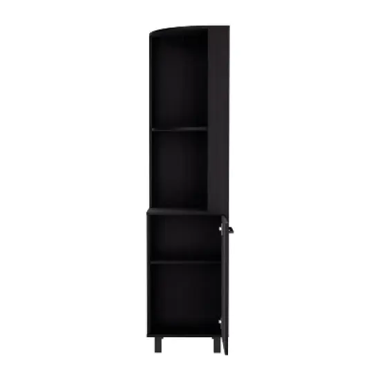 Gulches 10 Bottle Wine Cabinet with Single Door Storage,2 Superior Shelves Compact Corner Design, Natural Oak and Black Finish,Ready to Assemble image {6}