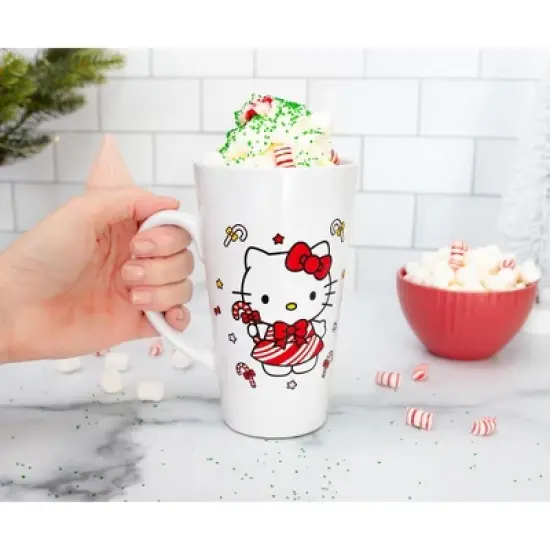Silver Buffalo Sanrio Hello Kitty Holiday Candy Cane Ceramic Tall Latte Mug | Holds 16 Ounces image {7}