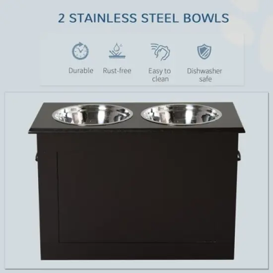 Gulches PawHut Raised Pet Feeding Station with Storage & 2 Stainless Steel Bowls - Dark Brown image {4}