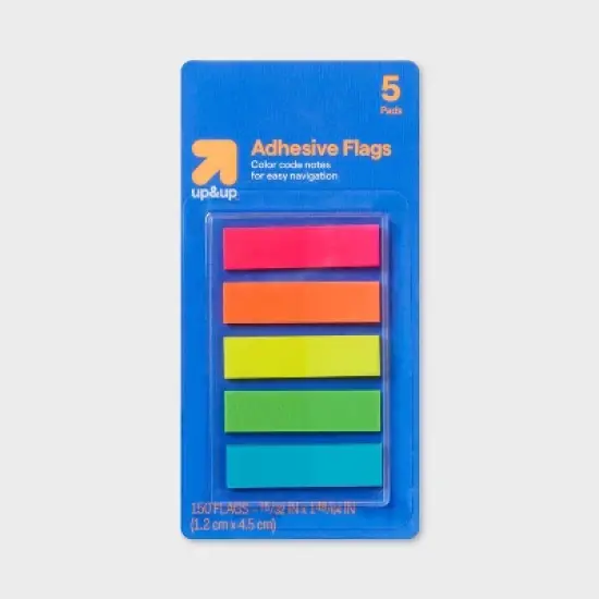 Adhesive Flags 5 Pads 150ct Solid - up&up&trade;: Multicolor Sticky Note Flags, Reusable Office Supplies, Filing Accessories image {3}