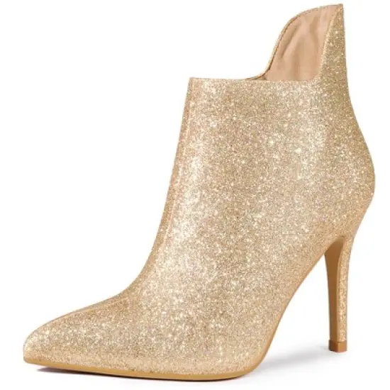 Allegra K Women's Glitter Pointed Toe Stiletto Heel Cutout Ankle Boots image {7}