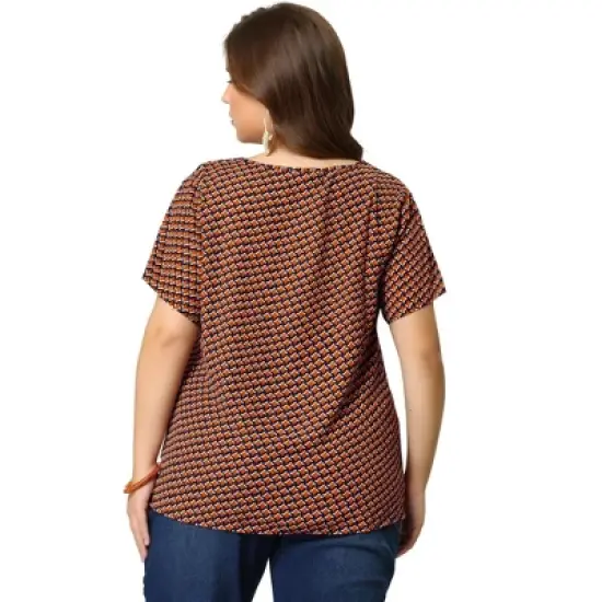 Agnes Orinda Women's Plus Size T Shirts Round Neck Geometry Printed Pullover Tops image {4}