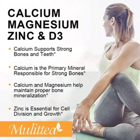 Mulittea Calcium Magnesium Zinc Capsules with Vitamind3 for Strong Bones & Teeth | Heart & Immune Support, 60 Count image {4}