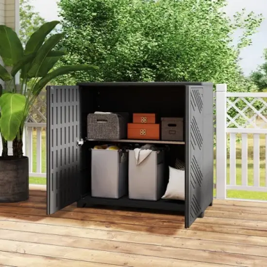 Decksplore Weatherproof Storage Cabinet - Horizontal Outdoor Shed Tucks Under Fences for Patios/Backyards image {4}