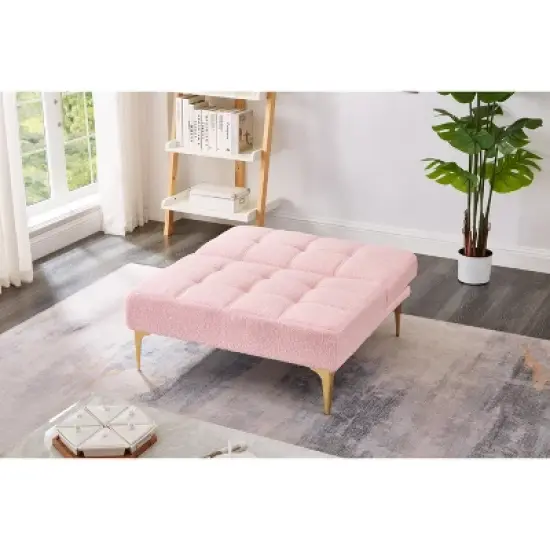 Convertible single sofa bed futon with gold metal legs teddy Polyester (Pink) image {2}