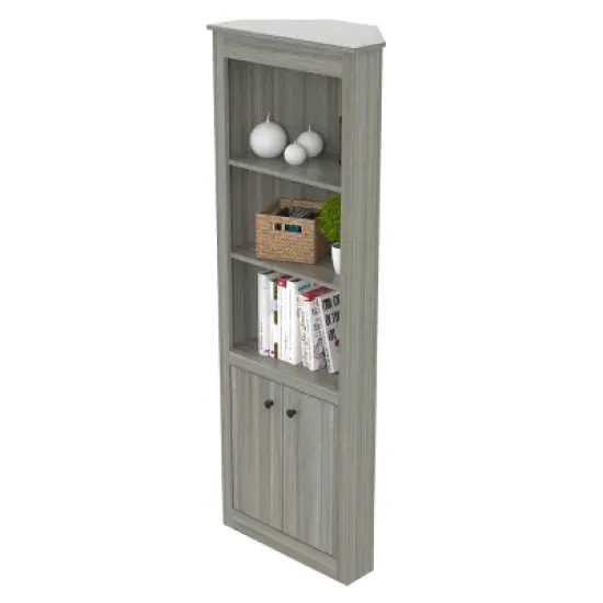 70.02" Corner Bookshelf Gray - Inval image {6}