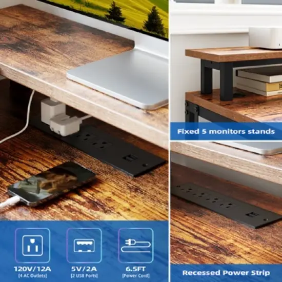 68 inch Gaming Desk, with Power Outlets and Monitor, Corner Computer Desk, Home Office Desk, for Home, Office, Living Room image {7}