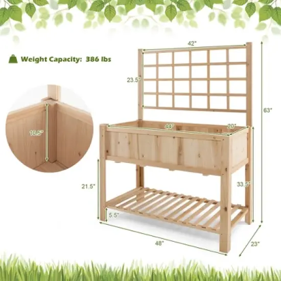 Costway Raised Garden Bed Elevated Wooden Planter Box with Trellis & Open Storage Shelf image {3}