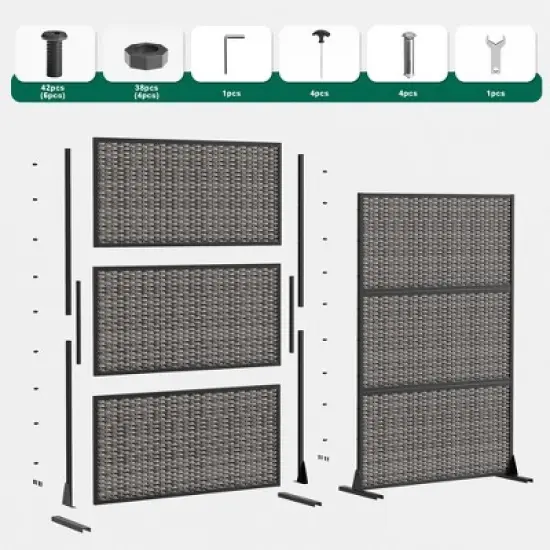 Wooakway 72"H Black 3 Panel Woven Room Divider Patio Decorative Screen Freestanding Privacy Trellis image {5}