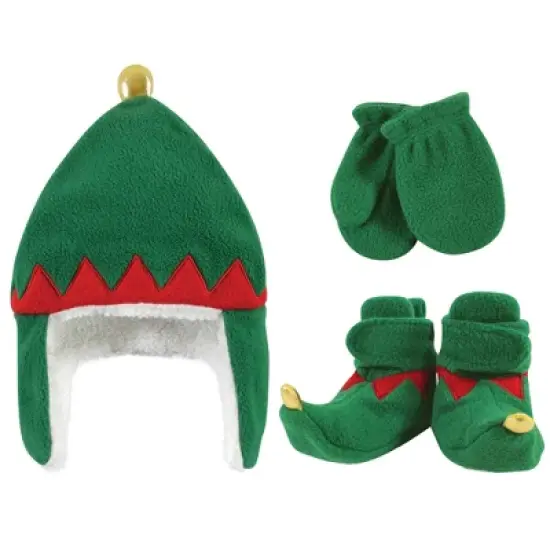 Hudson Baby Unisex Baby Trapper Hat, Mitten and Bootie Set, Green Elf image {4}