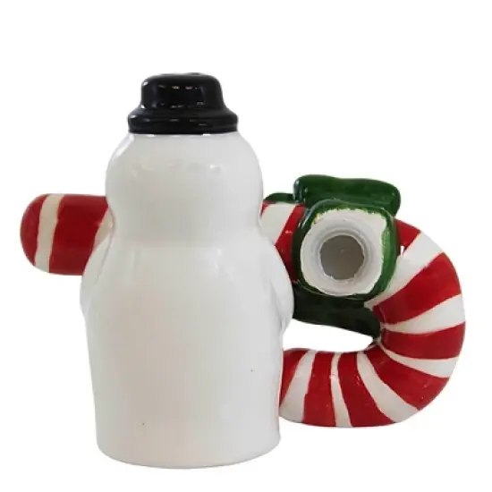 Ganz 3.5 Inch Snowman/Candy Cane Salt And Pepper Shakers Christmas , Red/White Cane Top Hat (2PC) image {1}