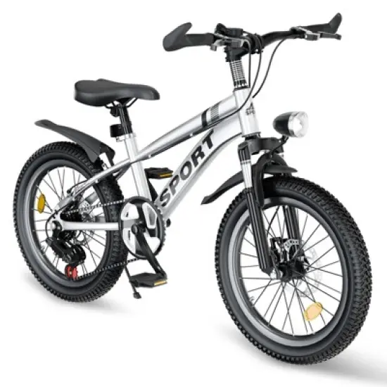NAYSAYE Bicycle 24 Inch Kids Mountain Bike 7 Speeds Dual Disc Brakes for Boys and Girls for Adventure, Silver, 62.4"*25"*39" image {5}