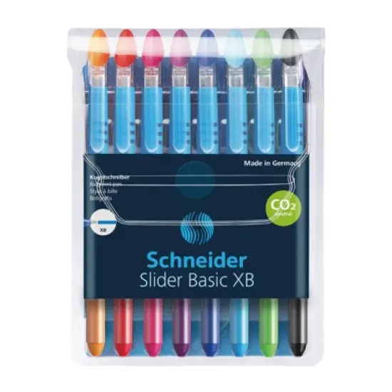 Schneider Slider Basic XB Ballpoint Pen, 1.4 mm, 8 Assorted Ink Colors in Reusable Wallet image {1}