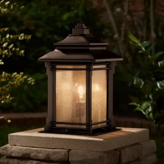 Franklin Iron Works Hickory Point Rustic Farmhouse Outdoor Pier Mount Lights Set of 2 Walnut Bronze 16 1/2" Frosted Cream Glass for Exterior Barn Deck image {5}